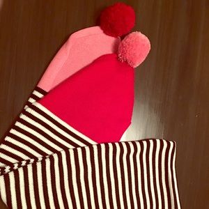 Kate Spade Striped Knit Scarf w/ Pom Poms